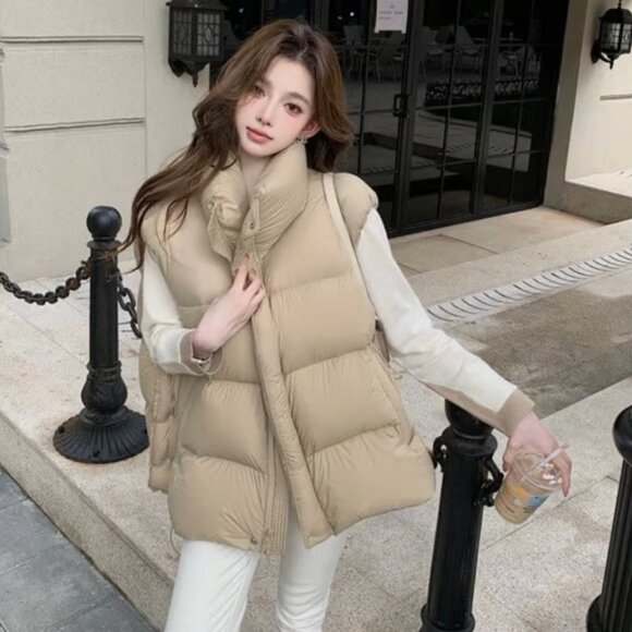 Elegant Designer Puffer Vest – Brown (White Duck Down Filling) - Picture 3 of 7